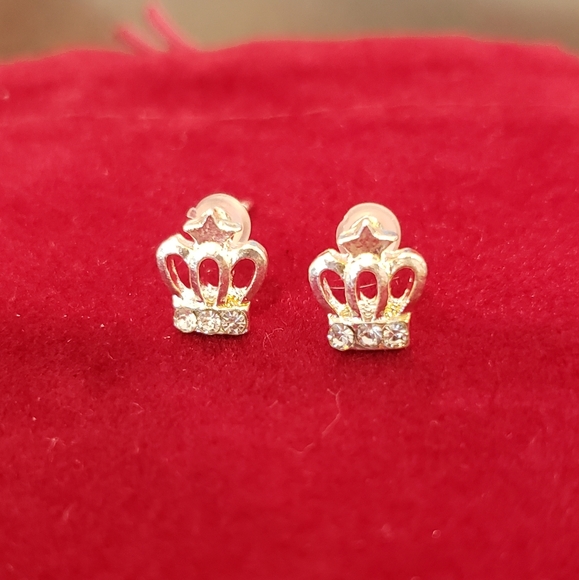 Small CZ Crown Stud Earrings - Picture 6 of 6
